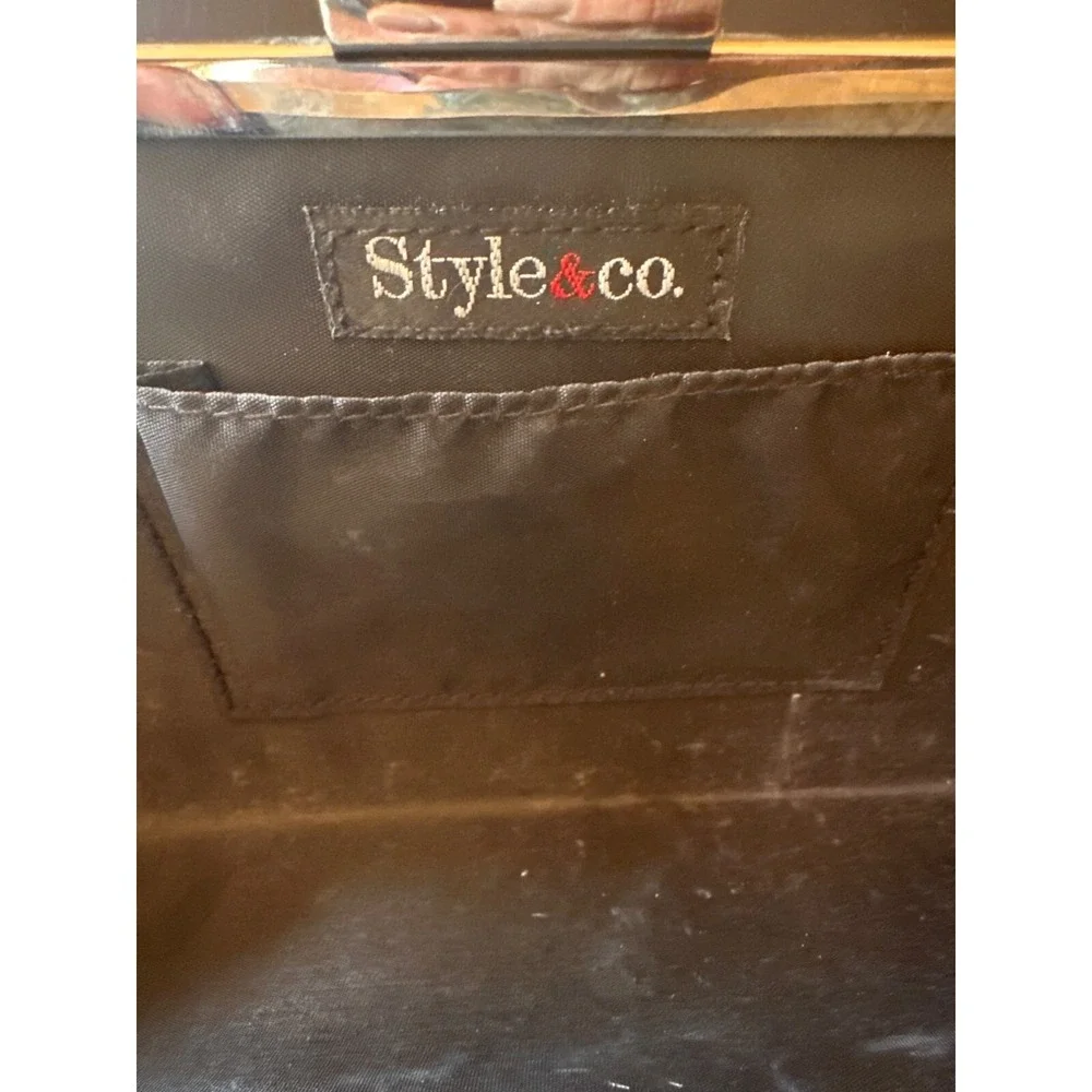 Style &‎ Co. Faux Crocodile Black Clutch Wallet With Gold Trim Prom Formal Dance
